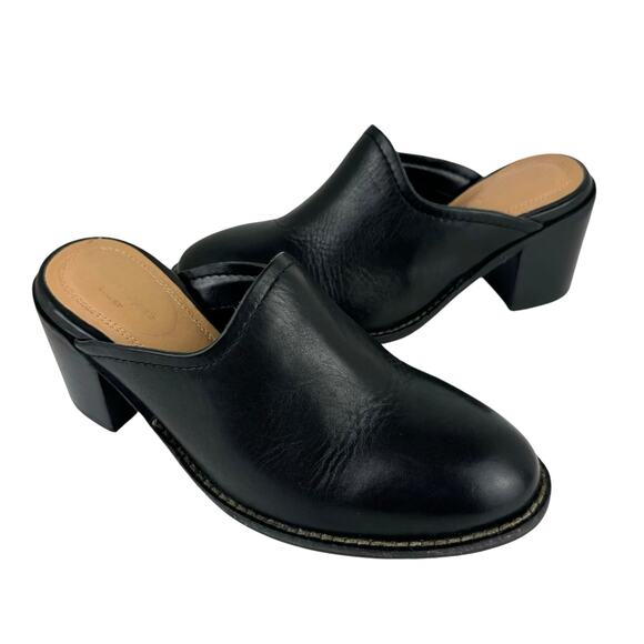 Hush Puppies Hannah Black Smooth Leather Open Back Slide Block Heel Mules - Picture 1 of 12